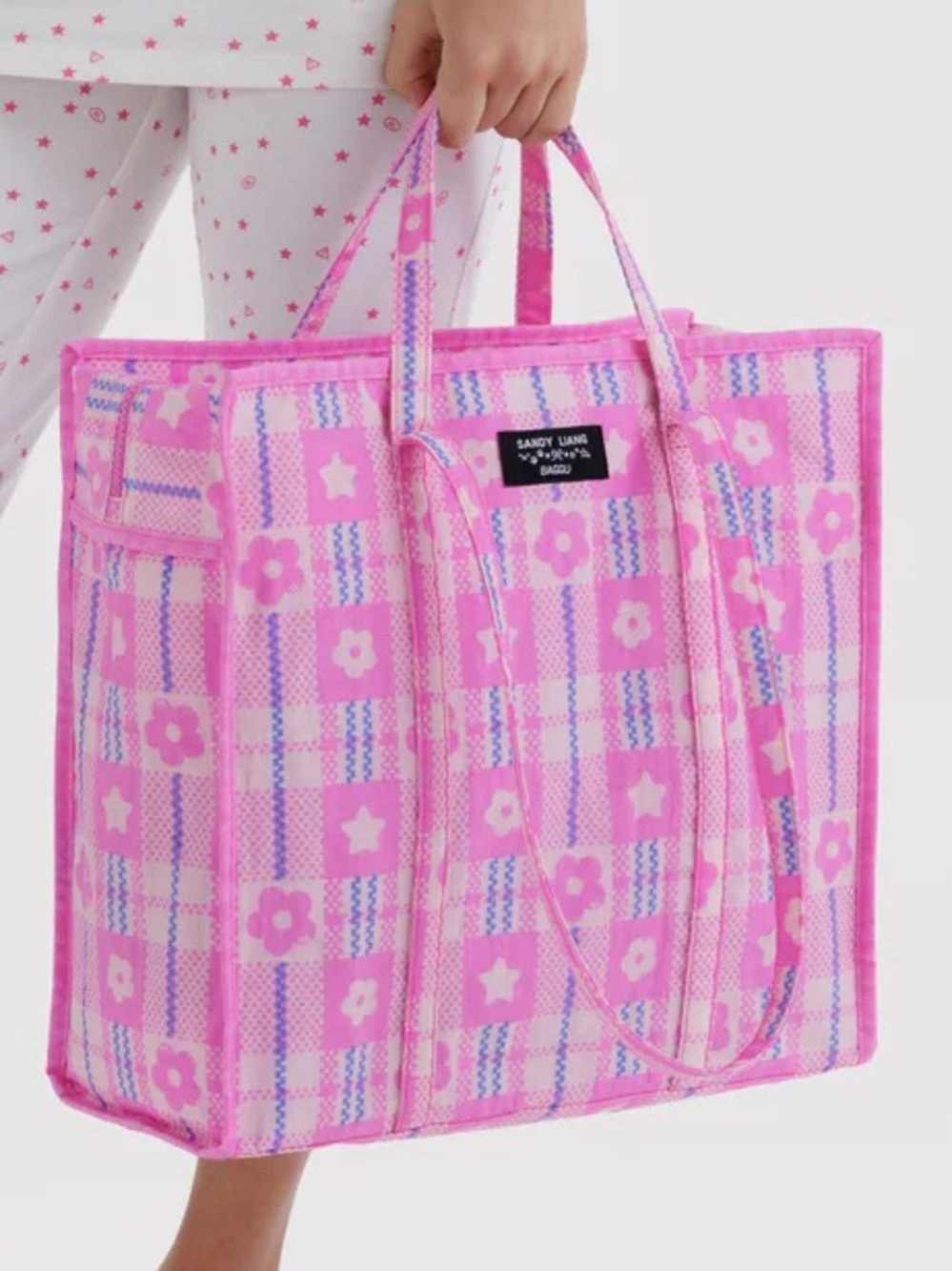 BAGGU x Sandy Liang Large Market Plaid Pink Bag, Limited Edition, NEW